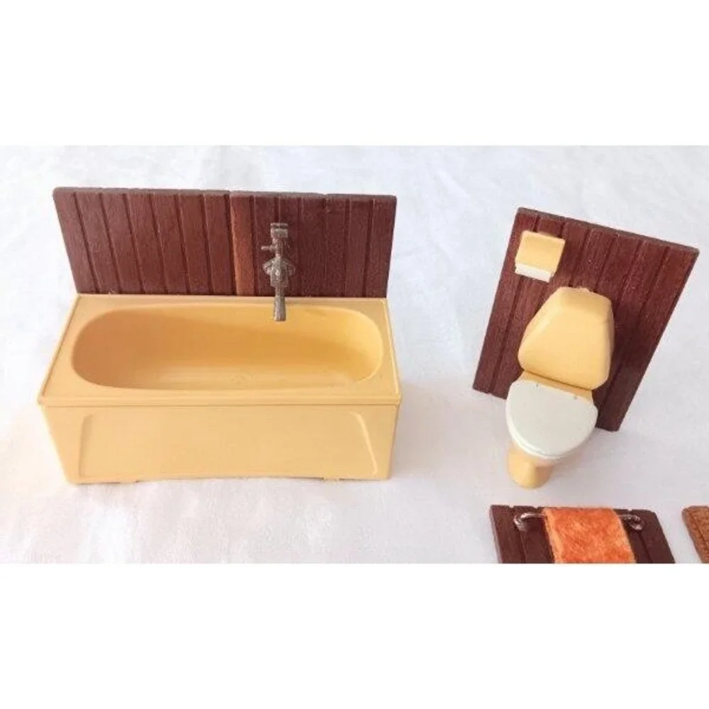 Vintage Lundby Gold Bathroom Lot Dollhouse Furniture Tub Sink Bath Room